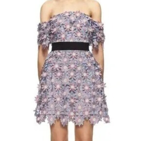 NWT Self-Portrait 3D Floral Off Shoulder Purple Lace Dress $580
